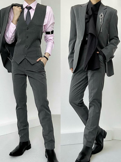 Ouji Lolita Gray High-waist Straight-Leg Pants with Slant Pockets & Belt Loops