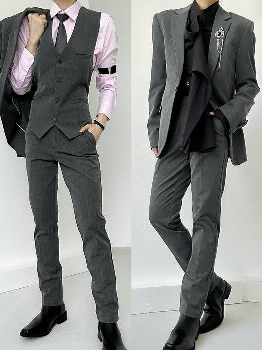 Ouji Lolita Gray High-waist Straight-Leg Pants with Slant Pockets & Belt Loops