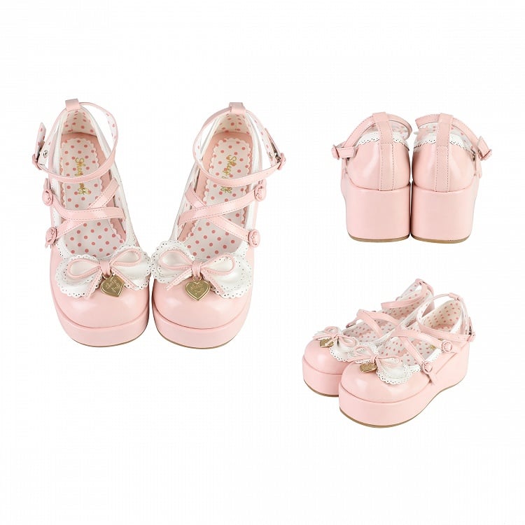 Knotted Bow Accent Sweet Pink Round Toe Platforms