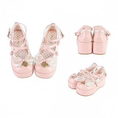 Knotted Bow Accent Sweet Pink Round Toe Platforms