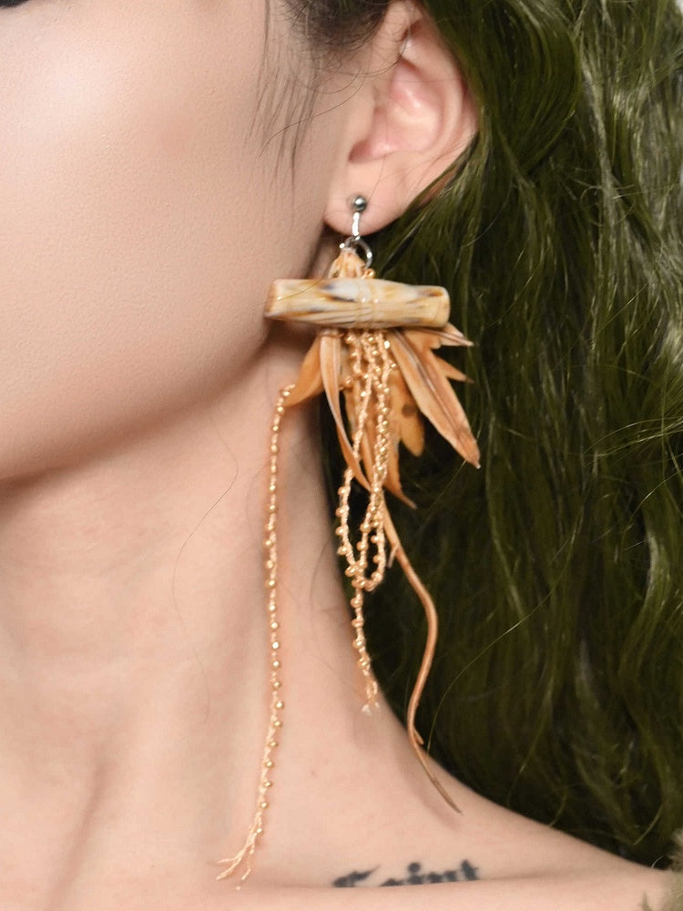 Brown Millard Fashion Leaf Tassel Ear Cips