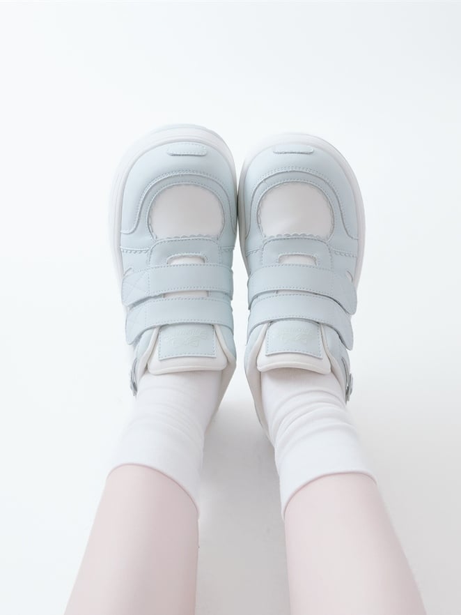 Blue Velcro Strap Closures Platform Sneakers