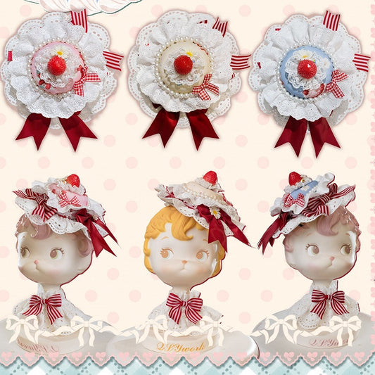 Bowknot Decoration Lace Trim Pink/Yellow/Blue Strawberry Hat