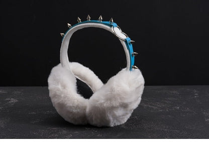 White & Blue Handmade Heart Ring Studded Plush Earmuffs