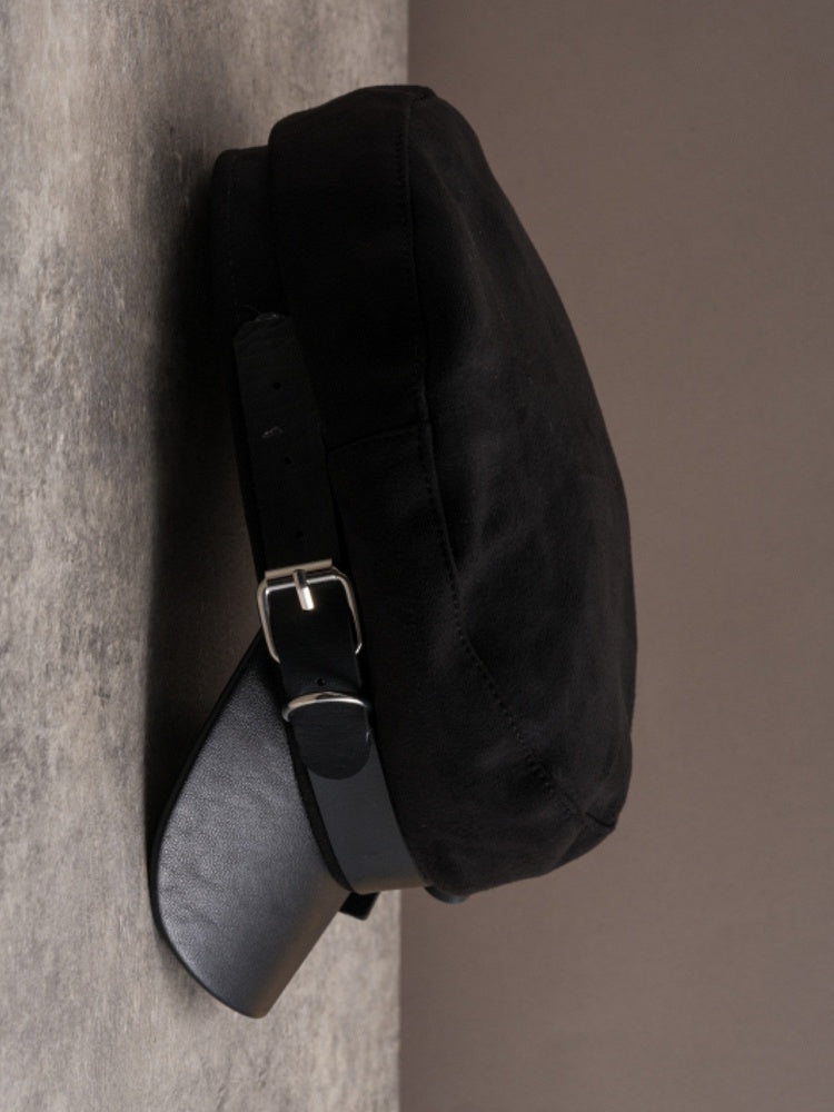 Black Gothic Bell Charm Bowknot Decorated Buckle Design Beret Hat