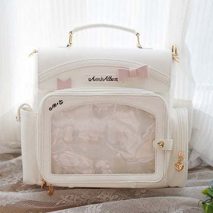 White 2-Way Ita Bag With Transparent Display Window And Bow Detail