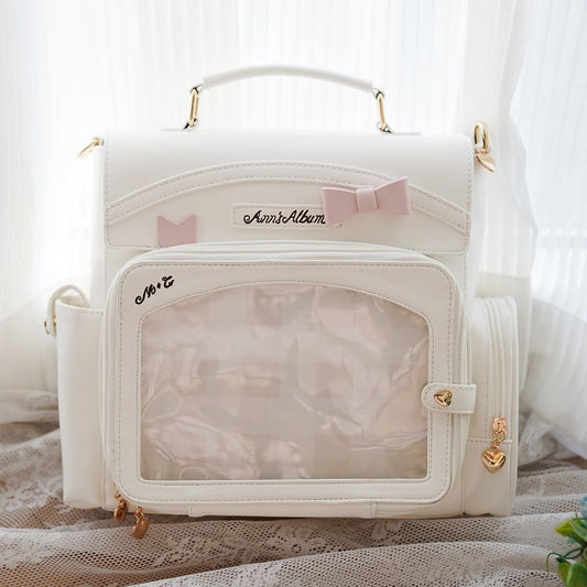White 2-Way Ita Bag With Transparent Display Window And Bow Detail