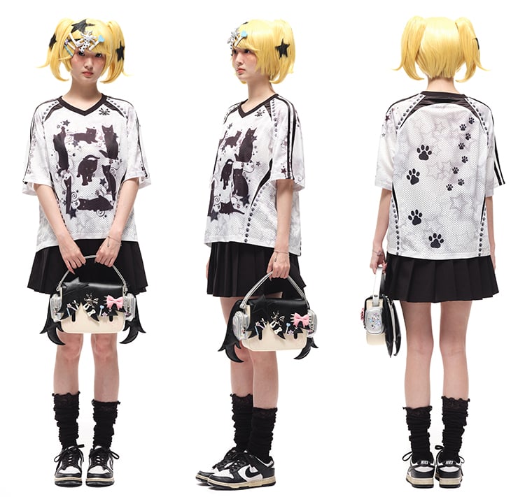 Black Headphone Girl PU Crossbody Tote Bag