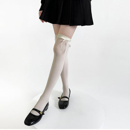 Black / Gray / White Bow Accents Semi-sheer JK Stockings