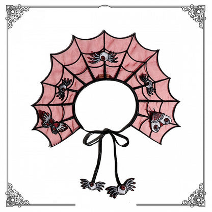Red and Black Spider Web Embroidery Organza Fake Collar with Detachable Butterfly and Moth Brooch