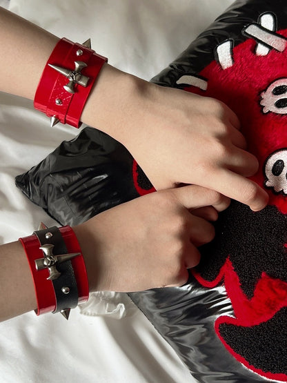 Black and Red/Red Cross Stud Punk Bracelet
