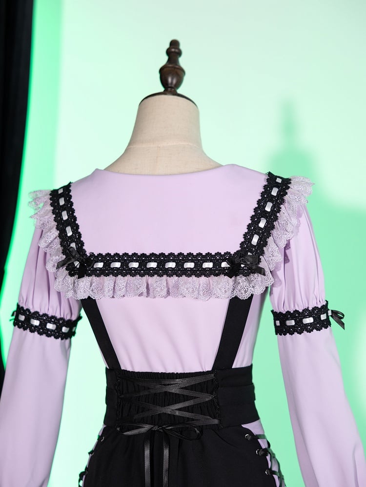 Purple Jirai Kei Lace Trimming Sailor Collar Long Sleeves Blouse