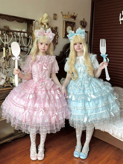 Blue Bow Accents Hanayome Princess Dress Layered Tulle Skirt Lolita JSK