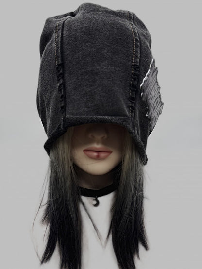 Dark Gray Y2K Letter Applique Beanie