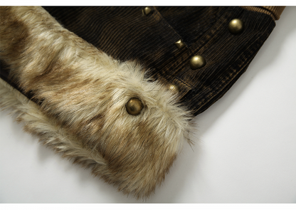 Plush Trim Corduroy Black & Yellow Shorts