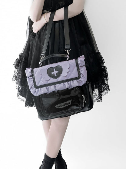 Black & Purple Jirai Kei Ita Bag with Heart and Angel Wing Accents