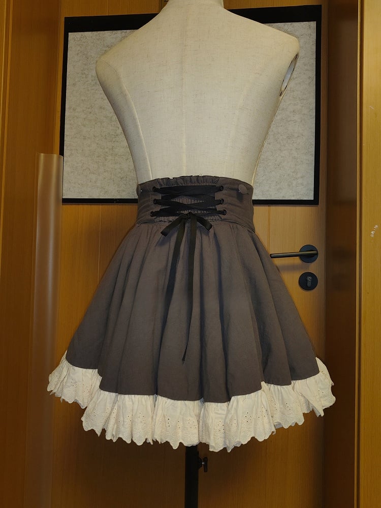 Maid Lolita Dark Gray Set - Shirt + Skirt + Corset Belt + Train