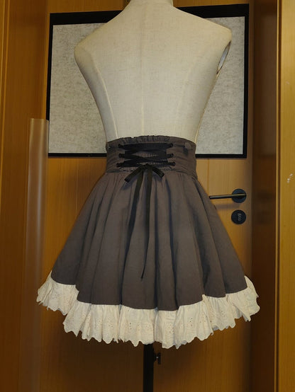 Maid Lolita Dark Gray Set - Shirt + Skirt + Corset Belt + Train