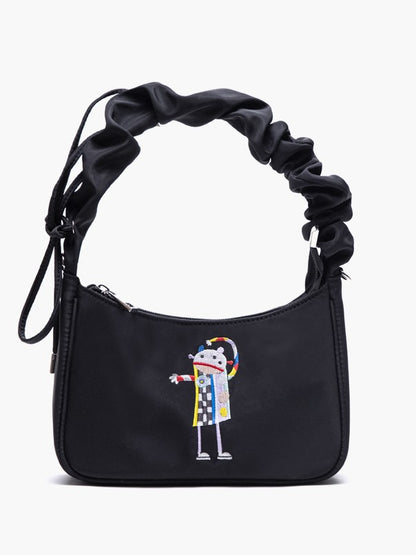 Chic Black Crossbody&Shoulder Bag With Delicate Embroidery