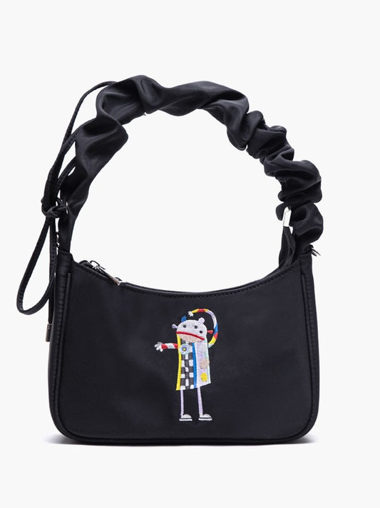 Chic Black Crossbody&Shoulder Bag With Delicate Embroidery