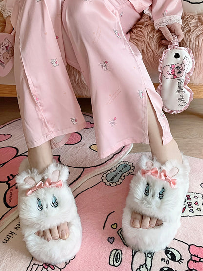 Esther Bunny White Plush Platform Slippers Winter Shoes