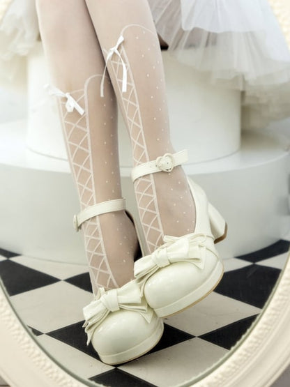 Bow at Top White Round Toe Sweet Mary Janes Ankle Strap