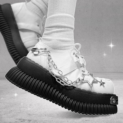 Star-shaped Studs and Chains Gothic White Bat Wings Platforms Punk Shoes