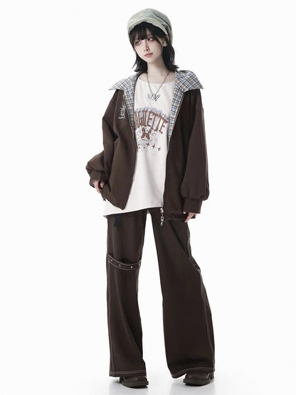 Brown Straight-Leg Cargo Pants with Strap Accents