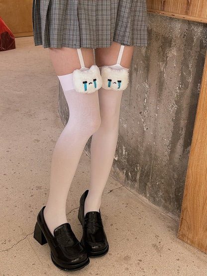 Kitty/Dog Decoration Black/White Suspender Tights