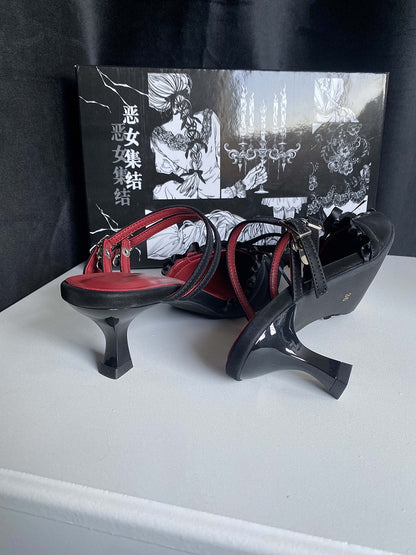 Black Lace-up Detail Pointed Toe Gothic Slingback Sandals