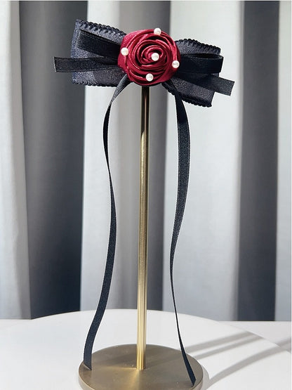 Red/Green/Purple/Apricot Beaded Decorated Rosette Design Bowknot Brooch