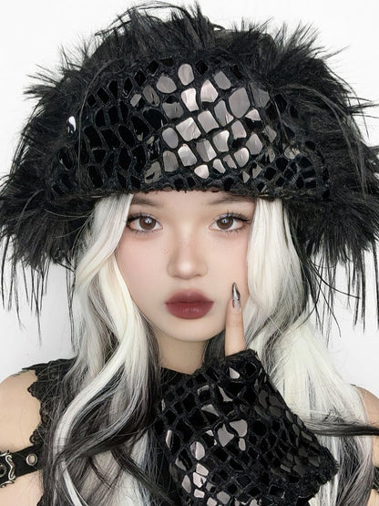 Black Gothic Snake Skin Design Shaggy Winter Hat