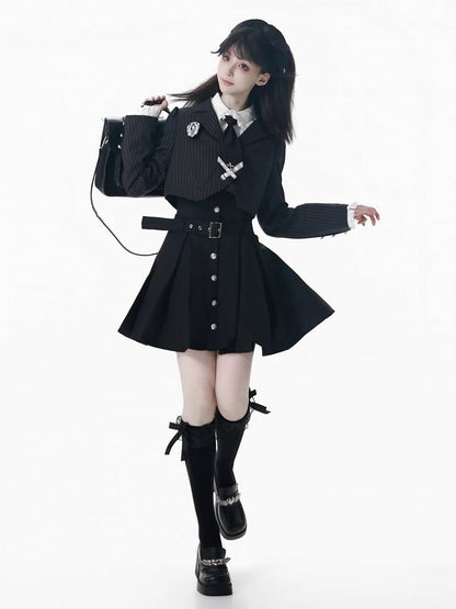 Black/Gray Pre-Tied Lace Cross Necktie with Metal Cross Accent