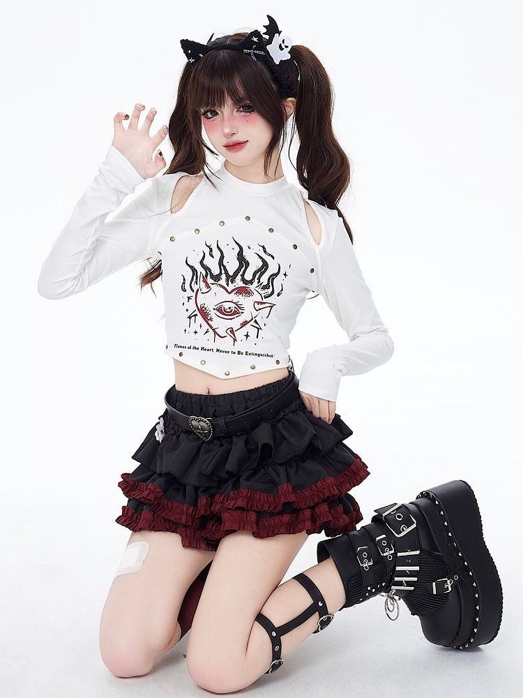 Ruffle Hem Black Punk Tiered Skirt with Free Waist Belt