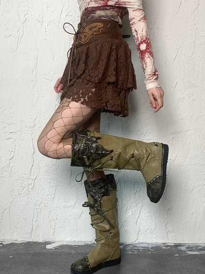 5 Color Options Wasteland Punk Cut-out Design Floral Pattern Tights