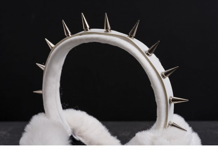 White Handmade PU Studded Plush Earmuffs