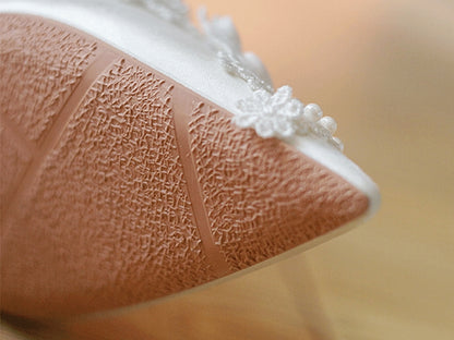 White Floral Design Bow Accent Beaded 5CM/7CM/9CM Hime Lolita Heels