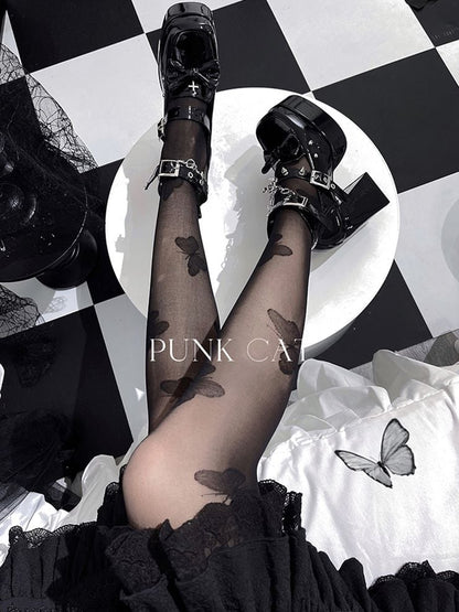 Spike Studs Polished Black Platform Block High Heels Punk Goth Shoes