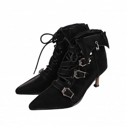 Coffin-shaped Buckle Straps Velvet Black Gothic Lolita High Heels