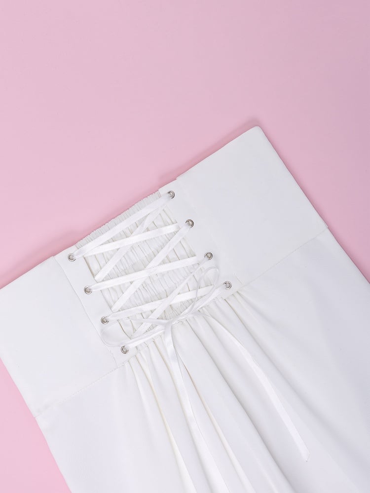 Buttons and Buckles High Waist White Ouji Fashion Pants