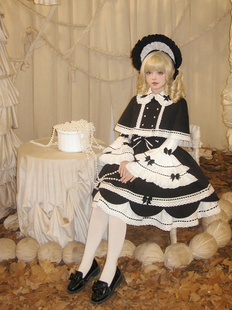 Black Bowknots Decoration White Peter Pan Collar Bell Sleeves Blouse