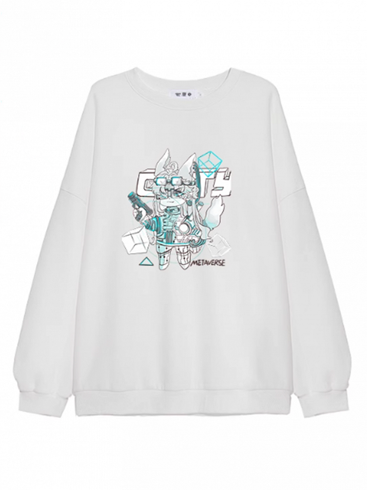 Black/White/Blue Round Neck Cyberpunk Sweatshirt