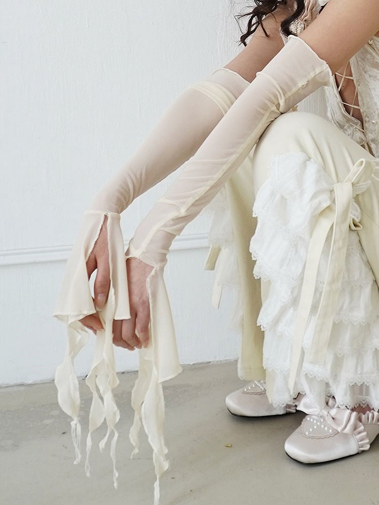 Beige Elastic Tulle Sleeves