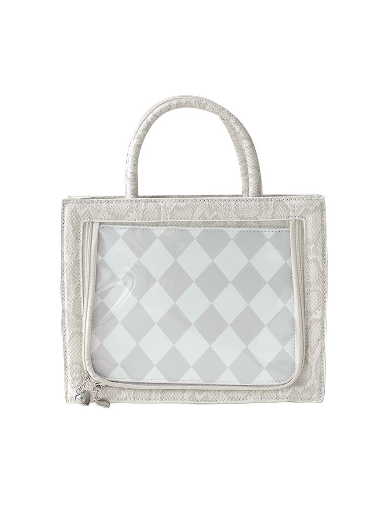 Snake Pattern White Ita Tote Bag with Crossbody Shoulder Strap