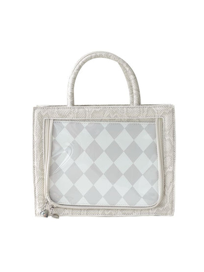 Snake Pattern White Ita Tote Bag with Crossbody Shoulder Strap