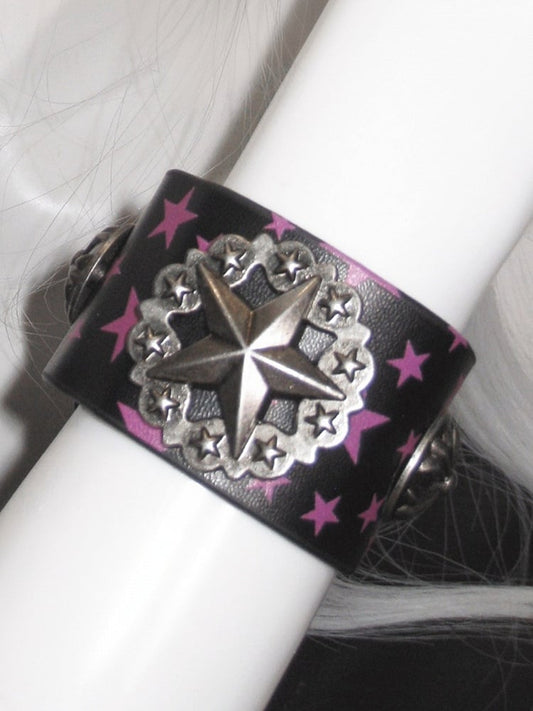 Black & Pink Star Pattern Punk Bracelet