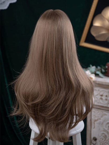Light Brown 72CM Length Wavy Wig With Air Bangs