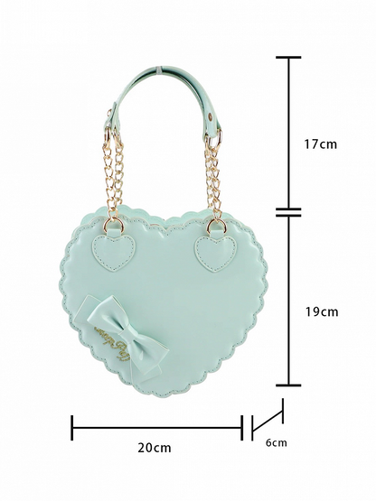 Small/Large Size Mint Heart Cookie Crossbody/Hand Bag for Sweet Lolita - Bow Accent & Zipper Design