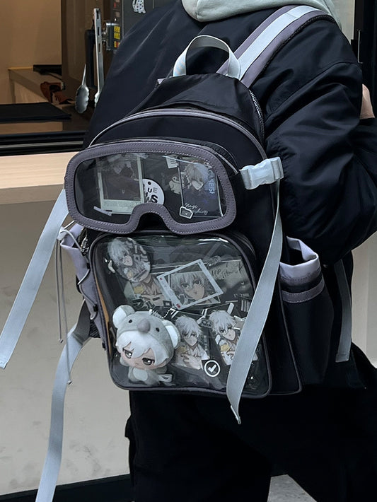 Black Star Print Backpack Ita Bag With Goggles-Shaped Ita Bag