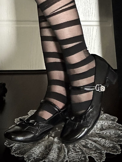 Black Gothic Bow at Top Spiderweb Design Mary Janes